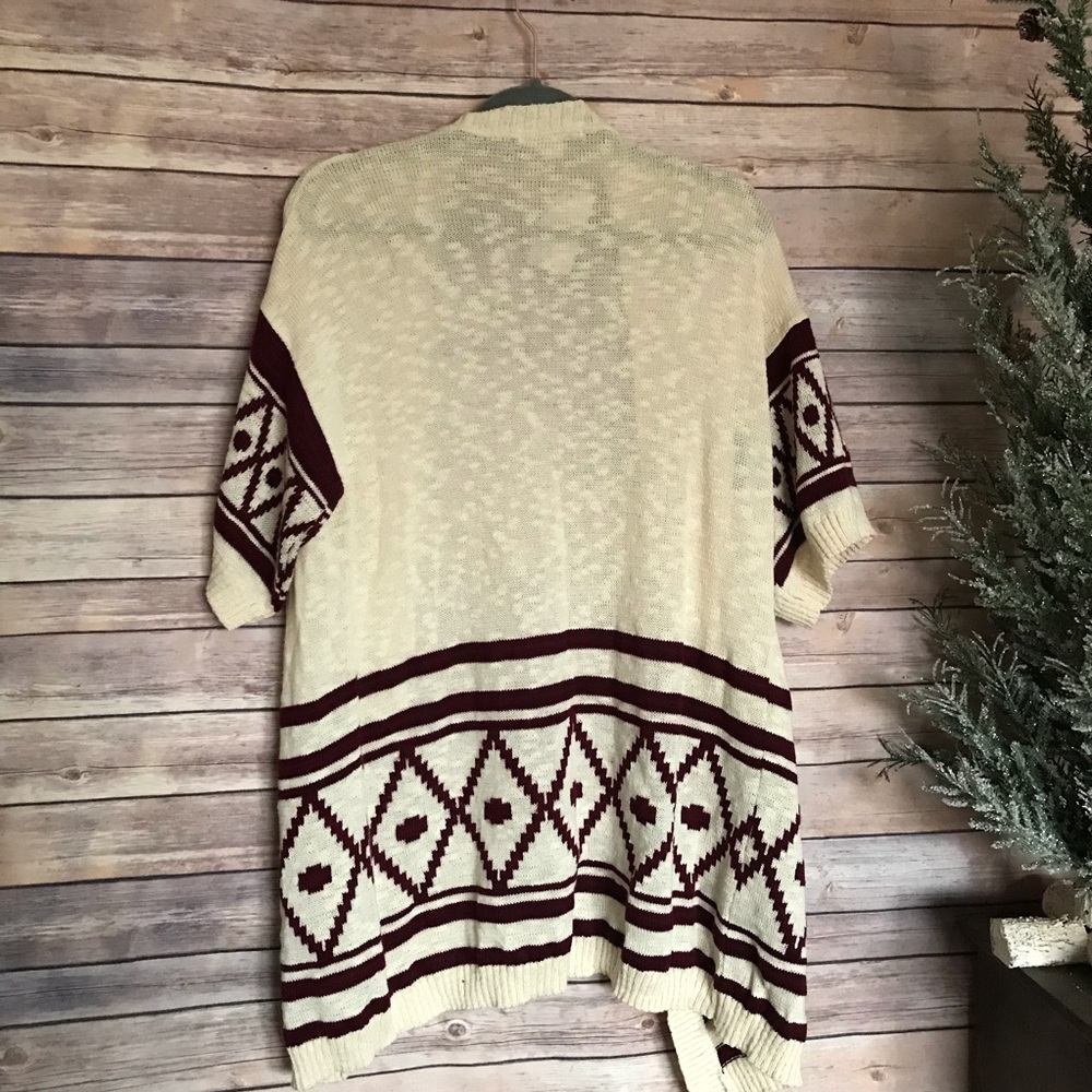 Say What? Cream burgundy print oversized cardigan - Picture 5 of 5